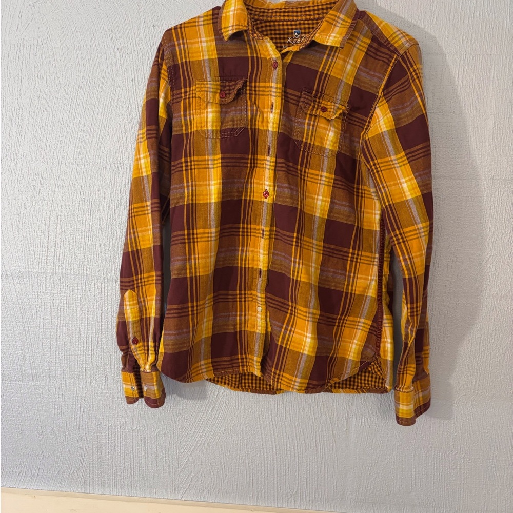 Unisex KUHL Born In The Mountains Shirt Distressed Ripped SZ M WMN, M S, Buttons